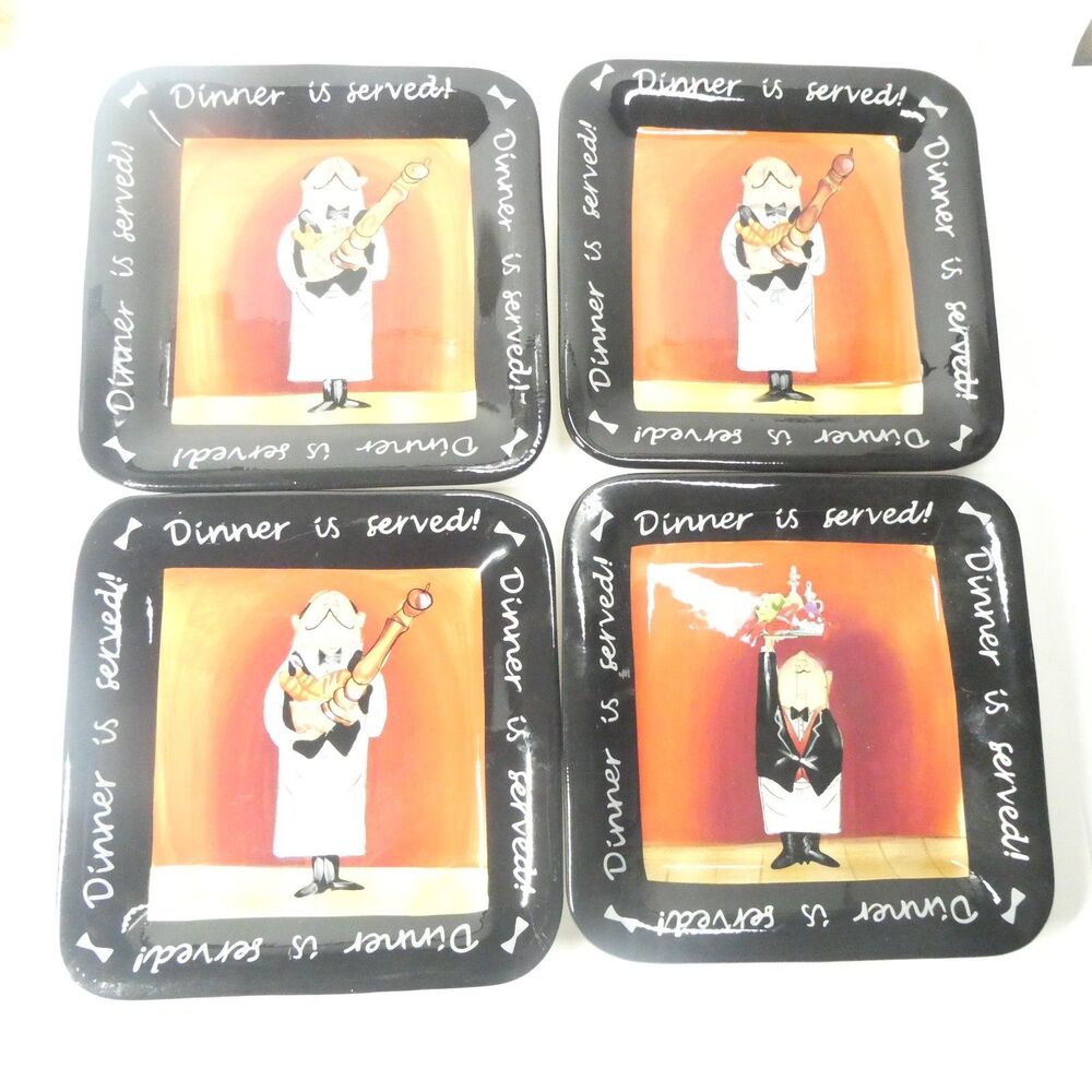 4 Square Plates 8" Certified International Dinner is Served Tracy Flickinger